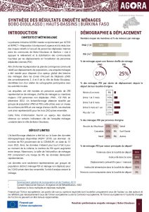 AGORA, Synthèse des résultats enquête ménages - Bobo-Dioulasso