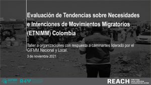 Evaluación de Tendencias sobre Necesidades e Intenciones de Movimientos Migratorios (ETNIMM) Colombia - Taller a organizaciones con respuesta a caminantes liderado por el GIFMM Nacional y Local. Bogotá D.C, Colombia. Ronda 8. Julio 2021