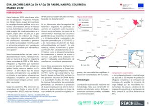 REACH Colombia Perfil de Área - Evaluación Basada en Área (EBA) Pasto, Nariño (Marzo 2022)
