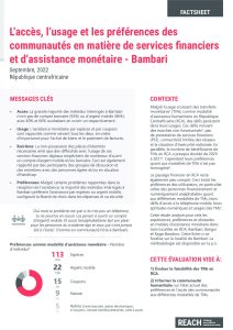 Evaluation de l'accès, de l'usage et des préférences des communautés en matière de services financiers et d'assistance monétaire, septembre 2022 - Bambari