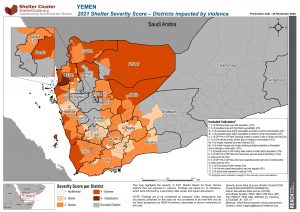 YEM - MAP - 2021 Shelter Severity Score: Districts impacted by Violenc