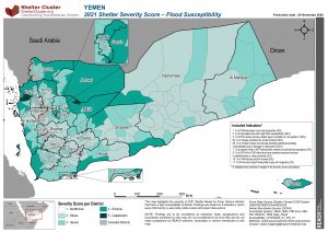 YEM - MAP - 2021 Shelter Severity Score: Flood Susceptibility